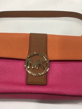 Michael Kors Colorblock Pink, Orange & Tan Saffiano Crossbody